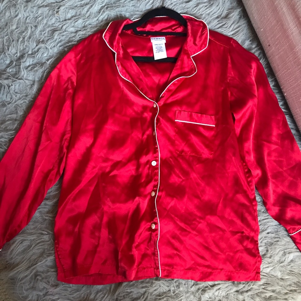Red with white trim silk pajama top